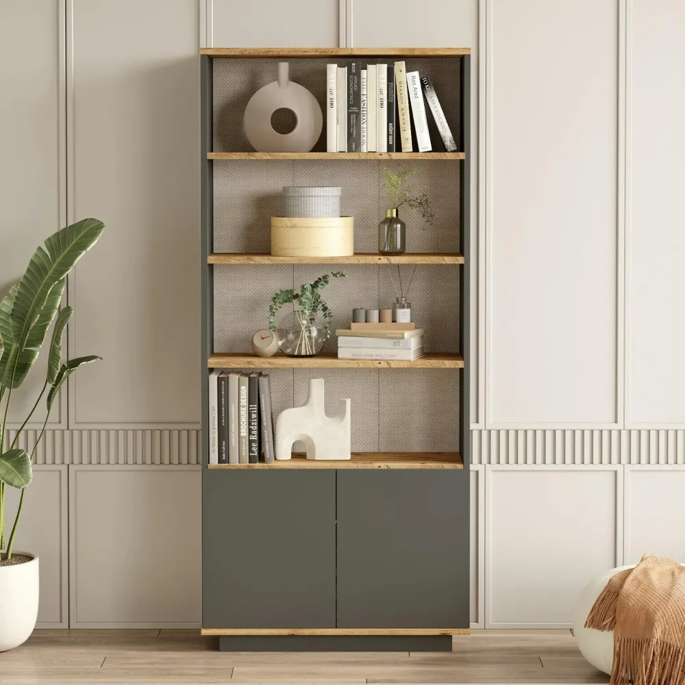 Bibliothèques En Bois|Bibliothèques En Bois|MARFA Bibliothèque blanche moderne avec rangement bas fermé