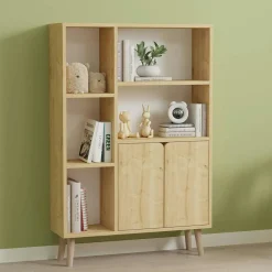 Bibliothèques En Bois|Bibliothèques En Bois|MARFA Bibliothèque blanche moderne 2 portes 5 étagères