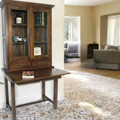 Bibliothèques En Bois|Bibliothèques En Bois|Tradition Bibliothèque Bureau Hévéa 2 portes vitrées, 2 tiroirs 95x55x190cm