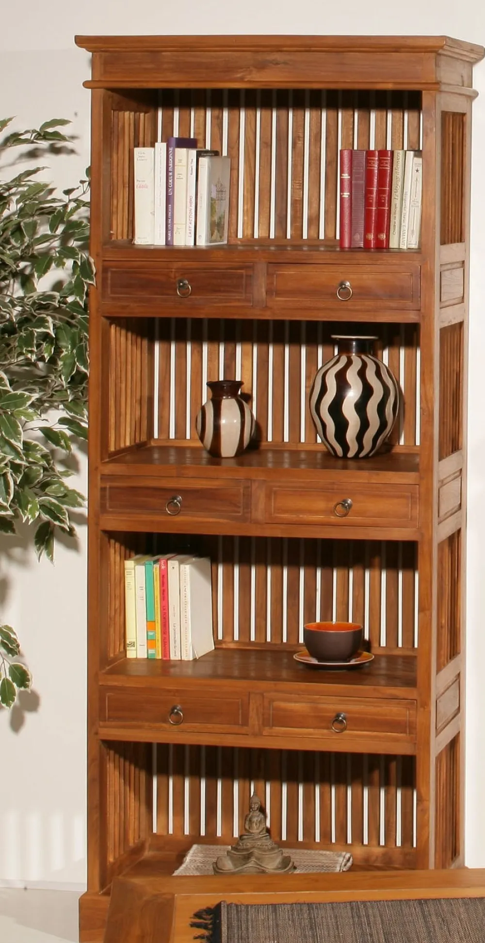 Bibliothèques En Bois|Bibliothèques En Bois|Bisho Bibliothèque coloniale Teck Miel 6 tiroirs