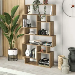 Bibliothèques En Bois|Bibliothèques En Bois|MARFA Bibliothèque design effet pin à étagères décalées