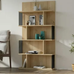 Bibliothèques En Bois|Bibliothèques En Bois|UMEA Bibliothèque design effet bois noyer niches asymétriques