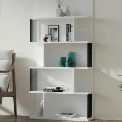 Bibliothèques En Bois|Bibliothèques En Bois|UMEA Bibliothèque design effet bois clair niches asymétriques