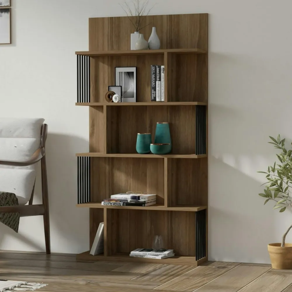 Bibliothèques En Bois|Bibliothèques En Bois|UMEA Bibliothèque design effet bois clair niches asymétriques