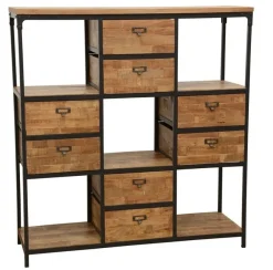 Etagères Industrielle|Loft / Loft Colors Bibliothèque Double Faces 8 tiroirs, 5 niches cubes en Hévéa recyclé naturel et métal 120x40x128cm LOFT