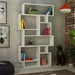 Bibliothèques En Bois|Bibliothèques En Bois|MARFA Bibliothèque gris foncé design à étagères décalées