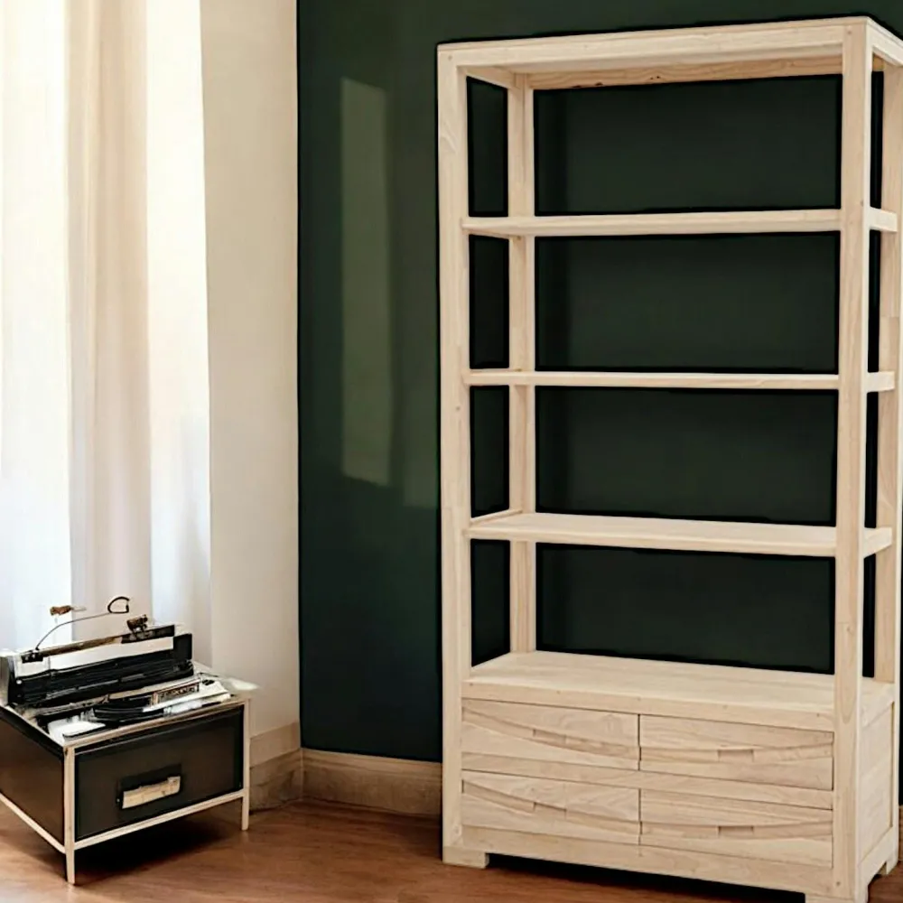 Bibliothèques En Bois|Bibliothèques En Bois|Niagara Bibliothèque Hévéa 4 tiroirs, 4 étagères 100x40x190cm