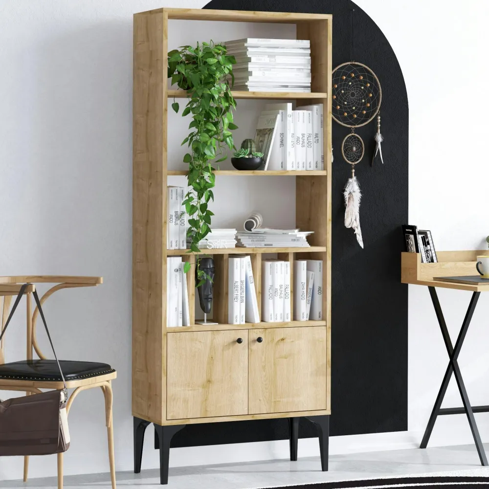 Bibliothèques En Bois|Bibliothèques En Bois|JENA Bibliothèque moderne effet bois clair - séparateurs livres