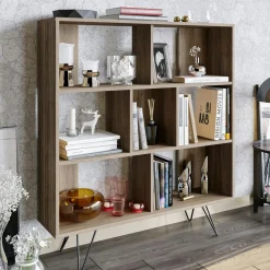 Bibliothèques En Métal|Bibliothèques En Métal|JENA Bibliothèque murale moderne sur pieds - effet pin