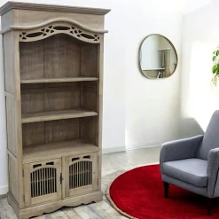 Bibliothèques En Bois|Bibliothèques En Bois|Maori Bibliothèque ouverte Hévéa 2 portes, 3 niches étagères 96.6x44.8x195cm