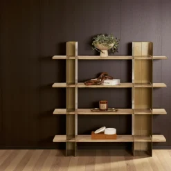 Bibliothèques En Métal|Bibliothèques En Métal|JENA Bibliothèque étagère moderne 4 plateaux - niches dorées