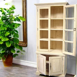 Bibliothèques En Bois|Bibliothèques En Bois|Tradition Bibliothèque vitrée 4 portes hévéa 90x45x205cm