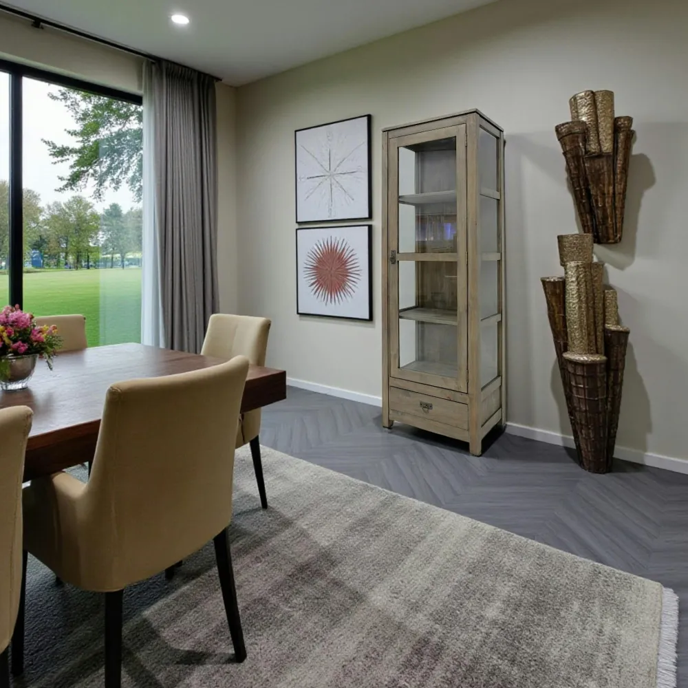 Vaisseliers Contemporains|Vaisseliers Contemporains|Helena Bibliothèque vitrée Hévéa 1 porte, 1 tiroir, 60x38x170cm