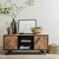 Bibliothèques En Métal|Bibliothèques En Métal|MANADO Bibliothèque vitrine en bois de teck recyclé