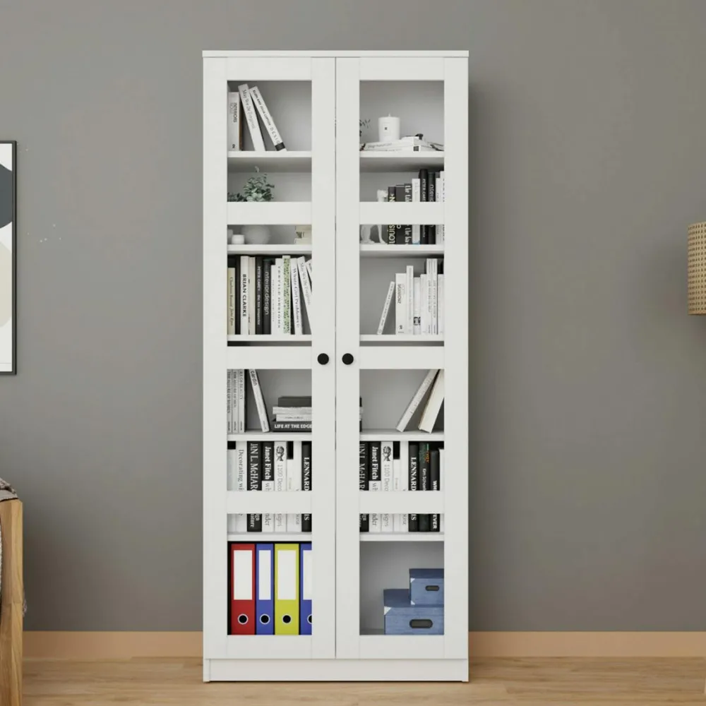 Bibliothèques En Bois|Bibliothèques En Bois|SALTA Bibliothèque vitrine vert sauge, 6 étagères réglables