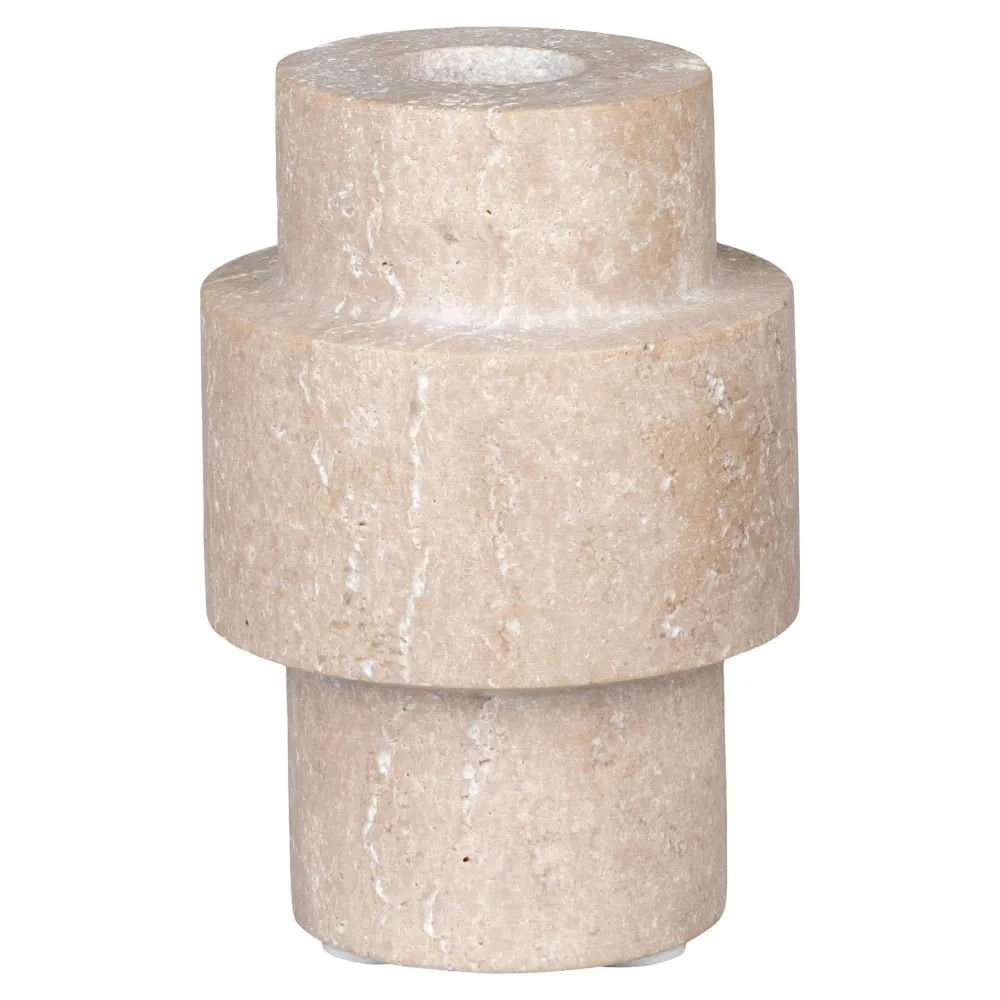 Objets Décoration·Lanternes / Photophores| Bougeoir en travertin naturel - silhouette graphique à reliefs