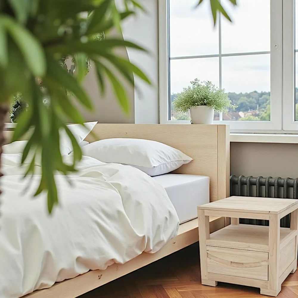 Bouts De Canapé En Bois|Niagara Bout de canapé / Chevet Hévéa 1 tiroir, 1 niche 50x50x50cm