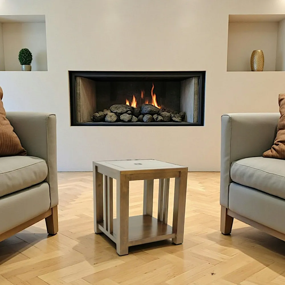 Bouts De Canapé En Bois|Tessa Bout de canapé / Chevet Hévéa double plateaux 50x50x55cm