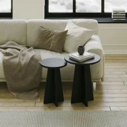Tables Basses Rondes|Tables Basses Gigognes|MARFA Bout de canapé blanc pieds trapèze - 2 pièces