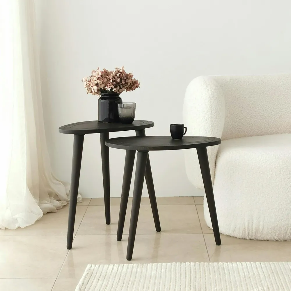 Sellettes En Métal|Bouts De Canapé En Bois|TENA Bout de canapé bois brun - tronc d'arbre (lot de 2)