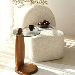 Bouts De Canapé En Bois|ANZIO Bout de canapé bois brun et verre fumé - forme ronde