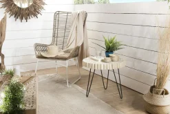 Bouts De Canapé En Métal|Bouts De Canapé En Bois|Jaipur Bout de canapé bois de teck métal forme ronde