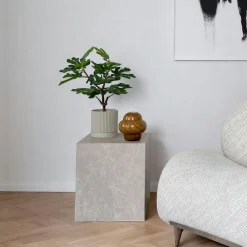 Sellettes En Métal|Tables D'Appoint En Métal|TRINITE Bout de canapé design - forme haute, effet marbre beige