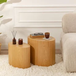 Tables Basses Gigognes|MARFA Bout de canapé design effet bois - forme ovale (2 pièces)