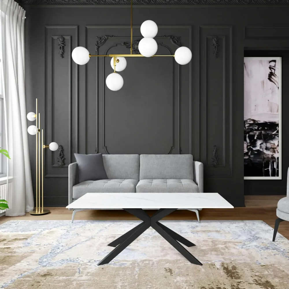 Univers Déco·Design Contemporain|OTTAWA Bout de canapé design en céramique blanche marbrée