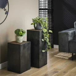 Bouts De Canapé En Bois| Bout de canapé forme lanterne en rotin marron plateau métal