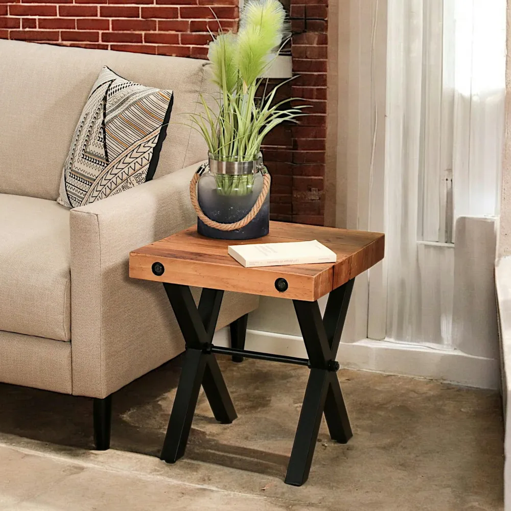 Bouts De Canapé En Métal|Bouts De Canapé En Bois|CALGARY Bout de canapé industriel en bois recyclé