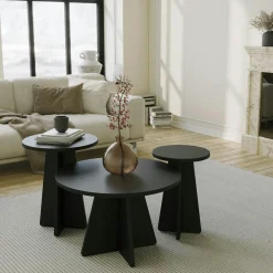 Tables Basses Gigognes|Tables Basses Rondes|MARFA Bout de canapé noir pieds trapèze - 2 pièces