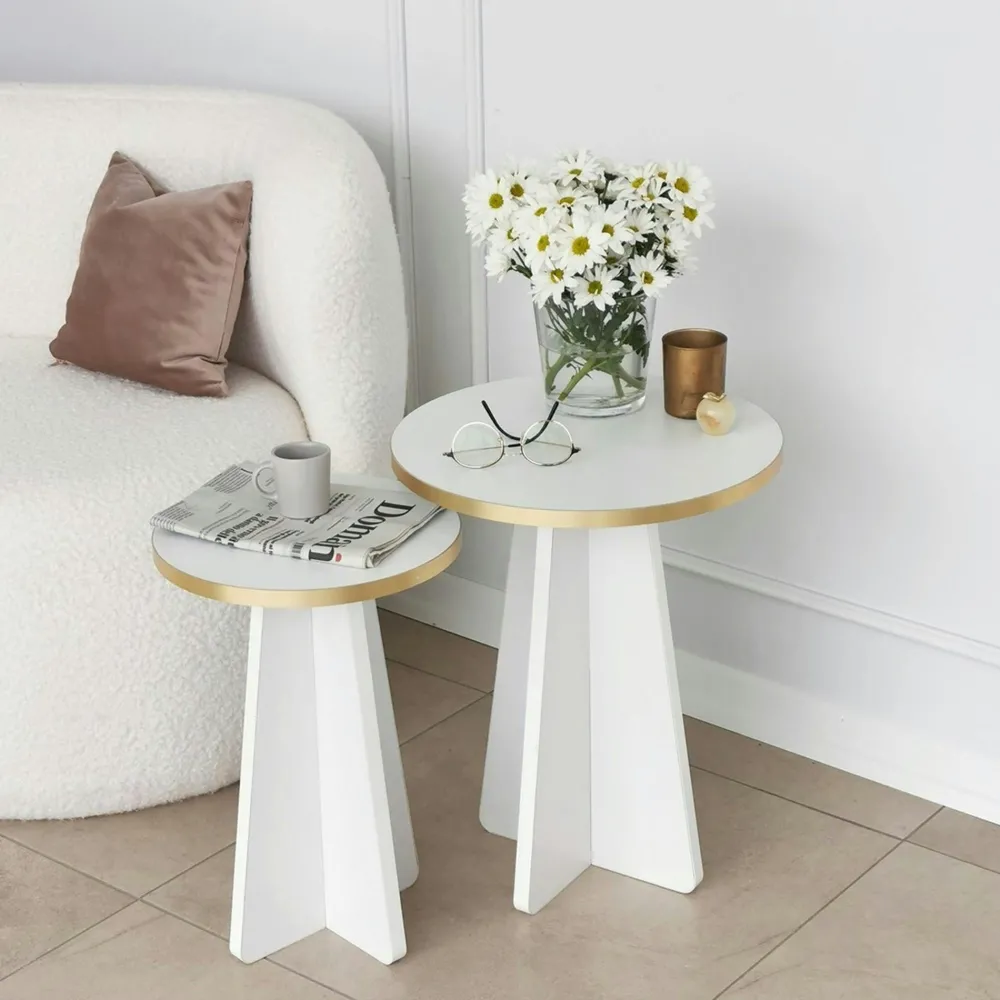 Tables Basses Gigognes|Tables Basses Rondes|MARFA Bout de canapé noir pieds trapèze - 2 pièces