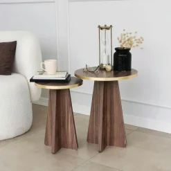 Tables Basses Gigognes|Tables Basses Rondes|MARFA Bout de canapé noir pieds trapèze - 2 pièces