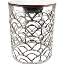 Bouts De Canapé En Métal|Bouts De Canapé En Bois| Bout de canapé rond alu plateau bois