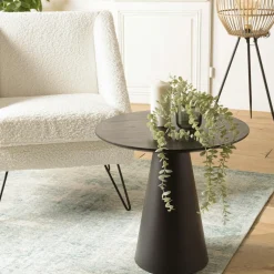 Bouts De Canapé Industriels|Bouts De Canapé En Métal|CORUMBA Bout de canapé rond bois noir pied cône métal