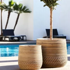 Univers Déco·Globe-Trotter|Bouts De Canapé En Bois|Swing Bout de canapé rond chanvre tressé plateau bois recyclé 41 cm