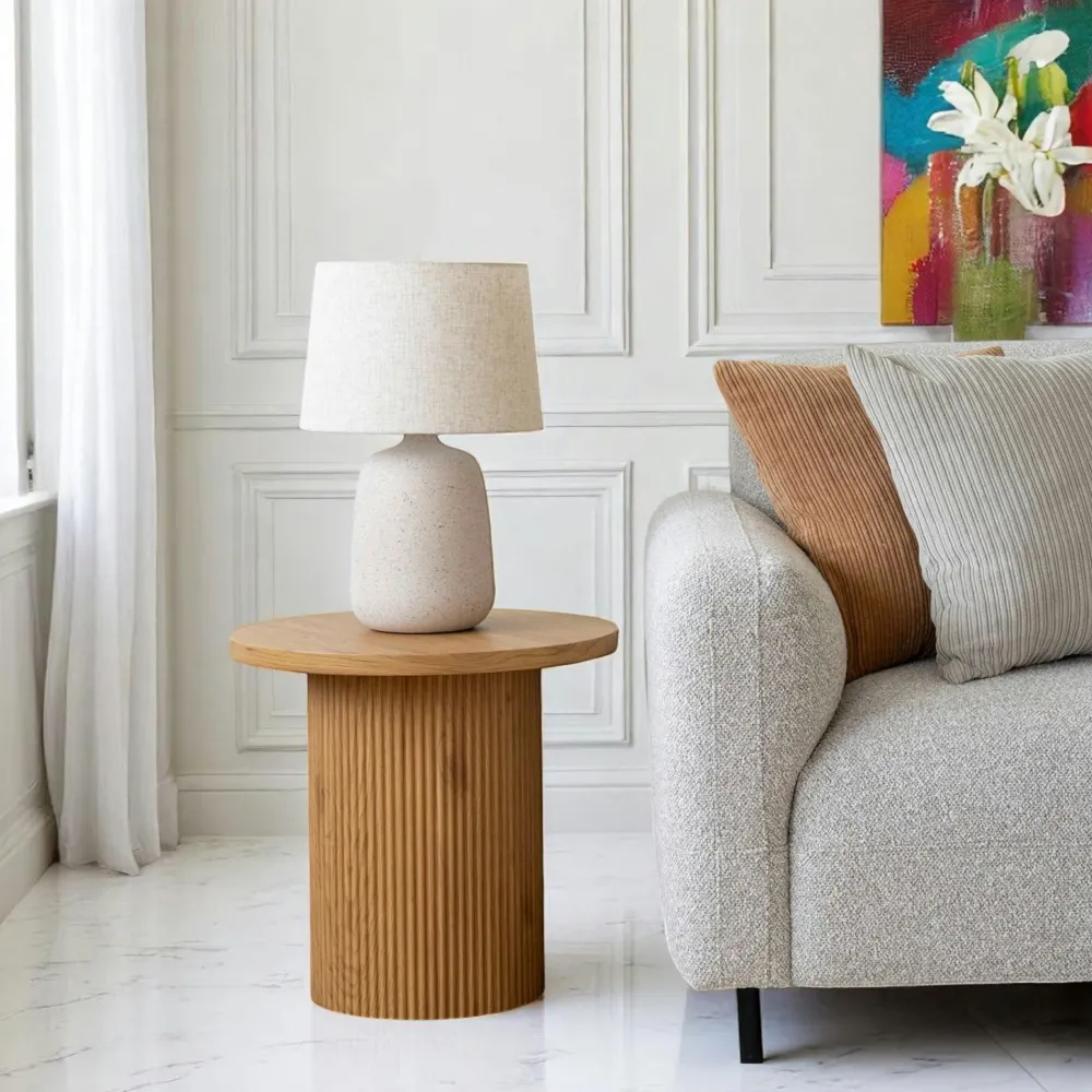 Bouts De Canapé En Bois|Tables Basses Rondes|MATERA Bout de canapé rond effet bois foncé