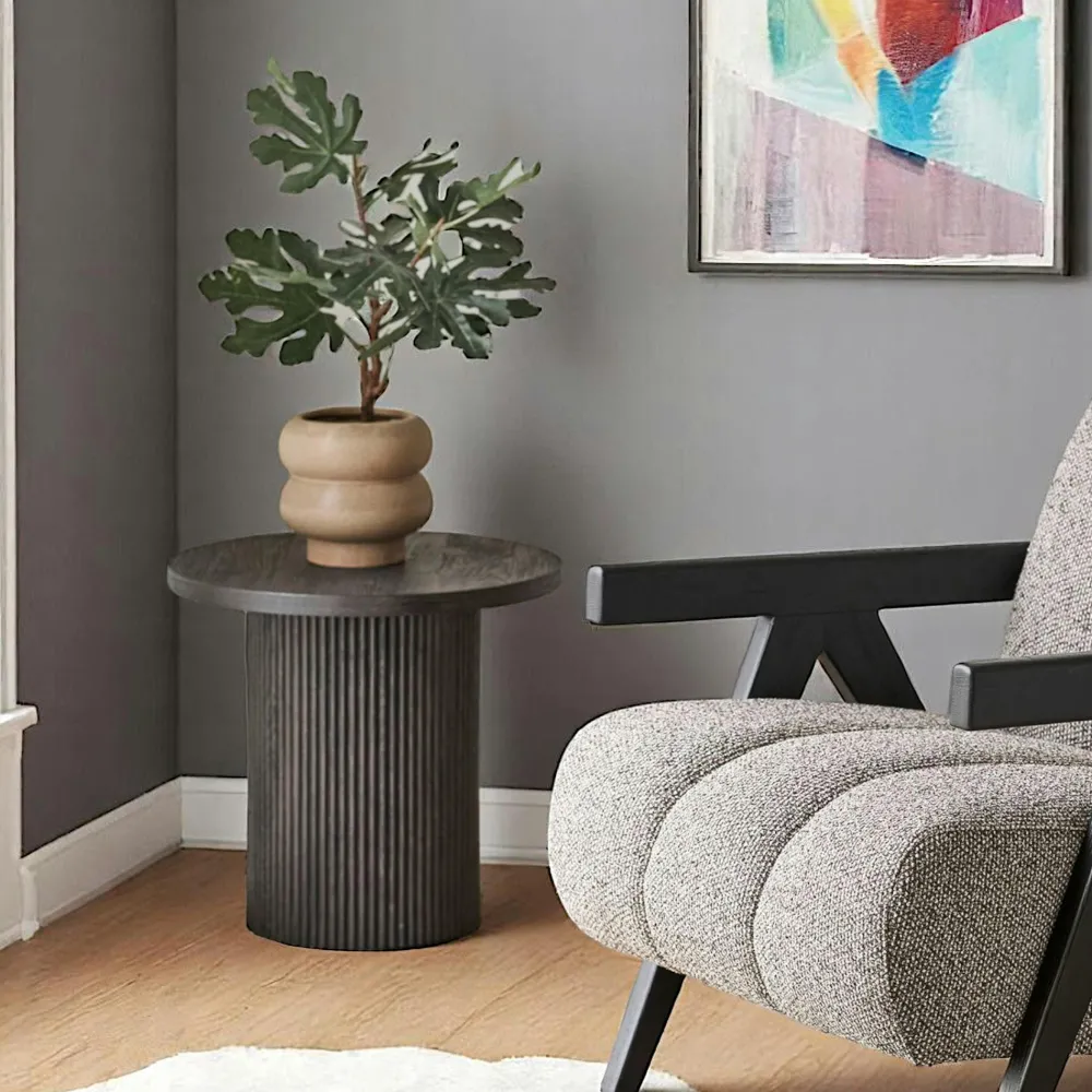 Bouts De Canapé En Bois|Tables Basses Rondes|MATERA Bout de canapé rond effet bois blond