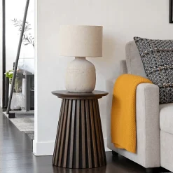 Bouts De Canapé En Bois|Tables Basses Rondes|AMSTERDAM Bout de canapé rond en chêne brun avec piètement baguette ø40 cm