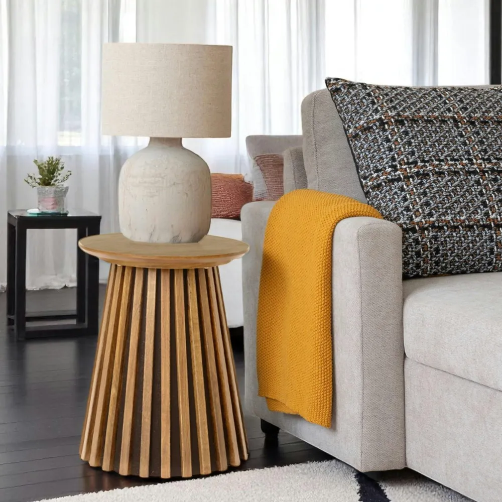 Bouts De Canapé En Bois|Tables Basses Rondes|AMSTERDAM Bout de canapé rond en chêne brun avec piètement baguette ø40 cm