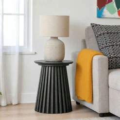 Bouts De Canapé En Bois|Tables Basses Rondes|AMSTERDAM Bout de canapé rond en chêne noir avec piètement baguette ø40 cm