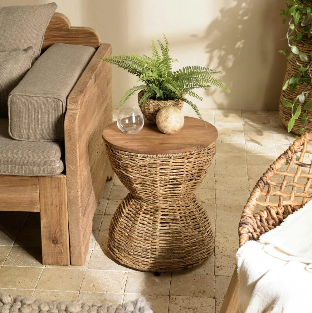 Univers Déco·Globe-Trotter|Bouts De Canapé En Bois|Swing Bout de canapé rond en rotin beige plateau bois 41 cm