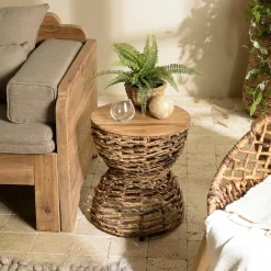 Univers Déco·Globe-Trotter|Bouts De Canapé En Bois|Swing Bout de canapé rond en rotin beige plateau bois 41 cm