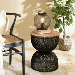 Univers Déco·Globe-Trotter|Bouts De Canapé En Bois|Swing Bout de canapé rond en rotin beige plateau bois 41 cm