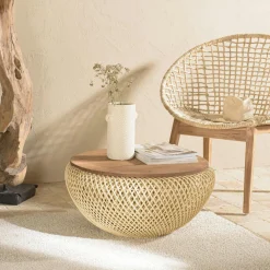 Univers Déco·Globe-Trotter|Bouts De Canapé En Bois|Swing Bout de canapé rond en rotin beige plateau bois 41 cm