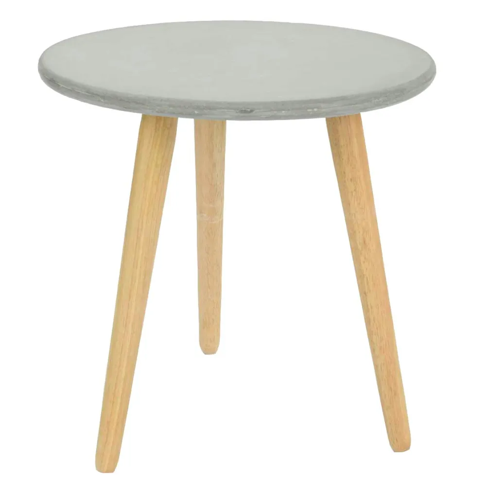 Univers Déco·Scandinave Hygge| Bout de canapé rond pieds bois et plateau béton D65xH57cm