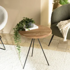Sellettes En Métal|Tables D'Appoint Rondes|CRACOVIE Bout de canapé rond pin recyclé