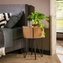 Bouts De Canapé En Métal|Bouts De Canapé En Bois|DELHI Bout de canapé rond strié