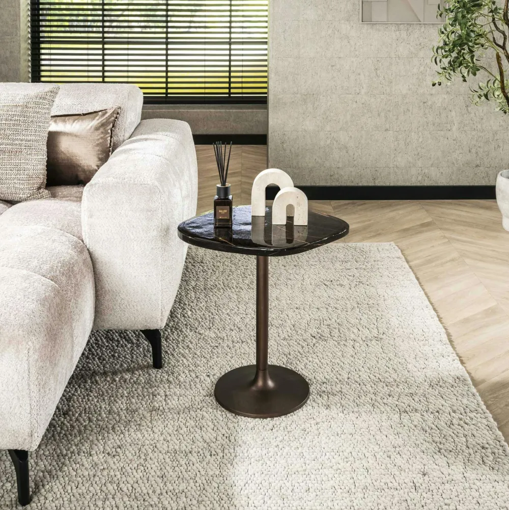 Bouts De Canapé Design|LAGUNA Bout de canapé verre – finition cuivre antique, 50 cm